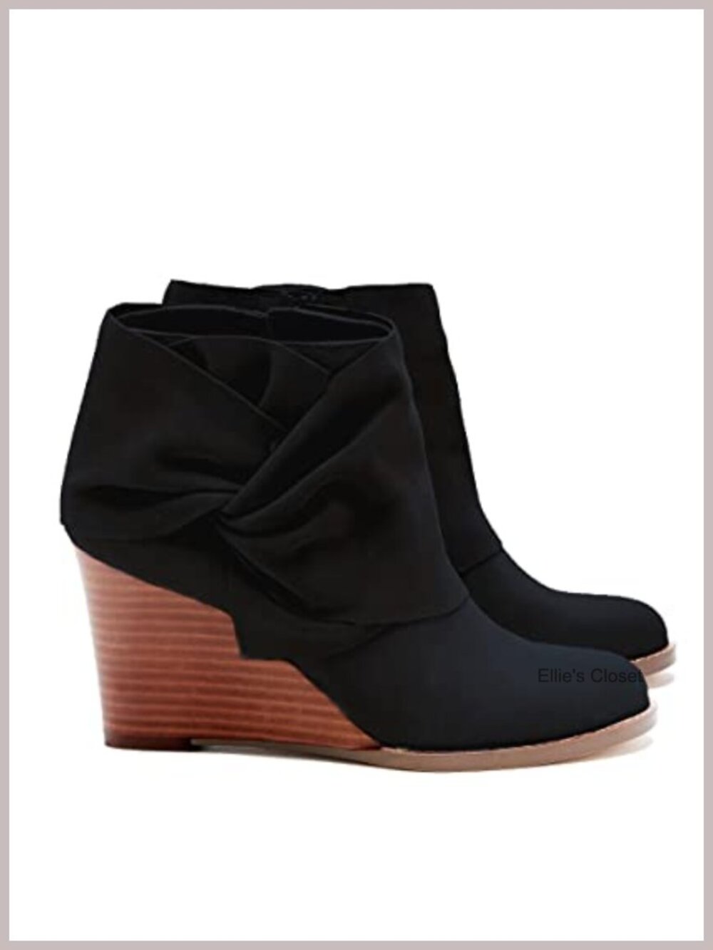 Faux Suede Wedge Booties Ankle Heels Bow Stacked Heeled Winter Dress Shoes